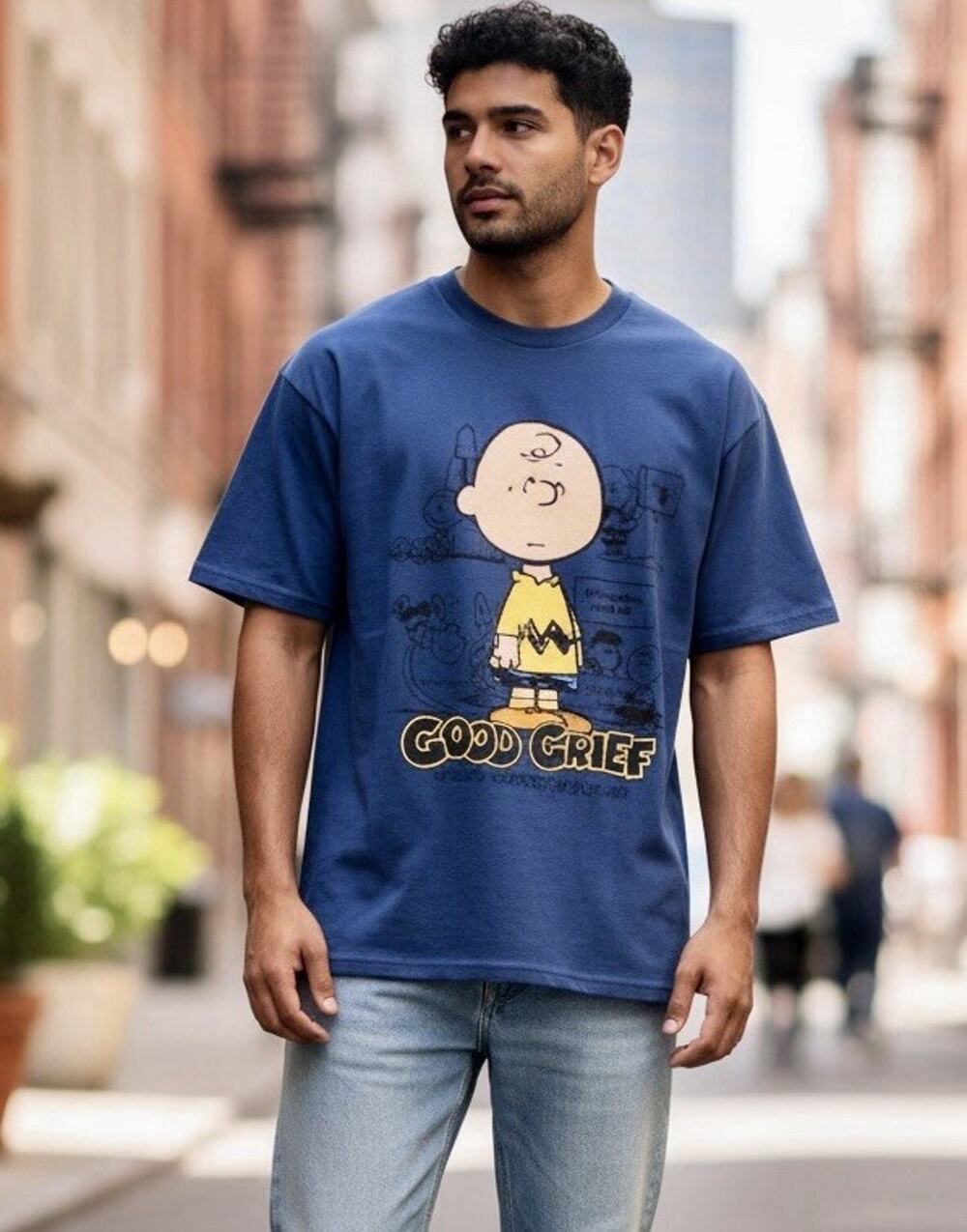 M&O Knits Charlie Brown Good Grief Vintage Navy Blue Tee T Shirt Medium Unisex